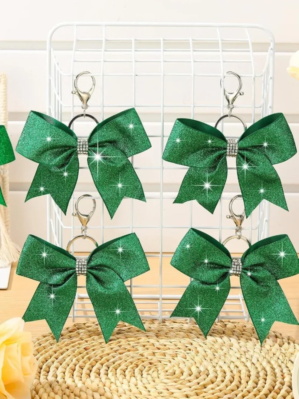 Rhinestone Cheer Bow Keychain Set | Sparkly Accessories for Cheerleaders